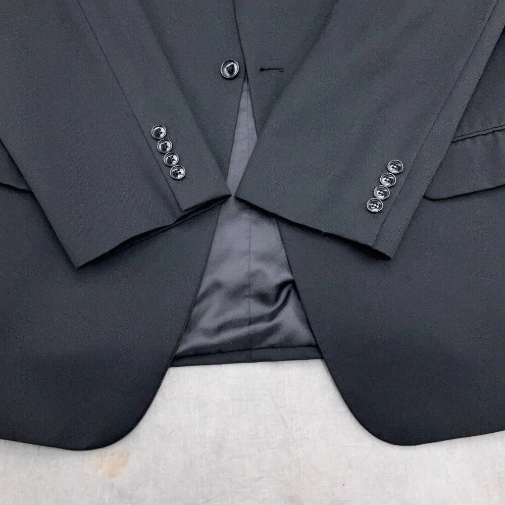 JNY Jones New York Blazer‎ Men 43R Black Classic Career Wool Suit Jacket VTG